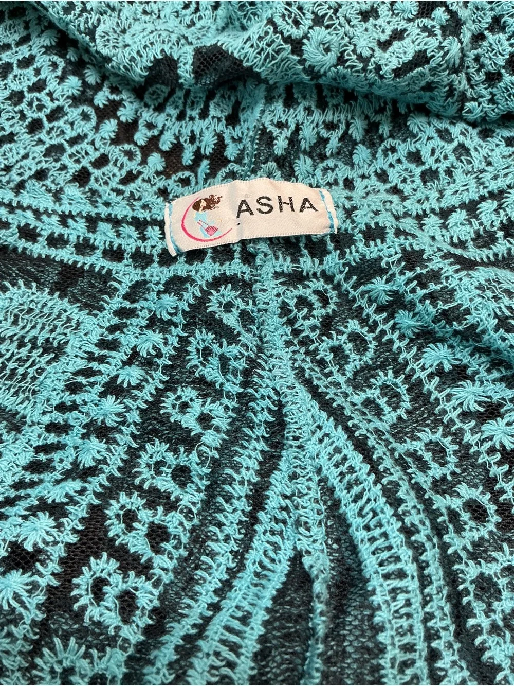 ASHA Turquoise Lace Mesh Duster Kimono Coverup Long Boho Beach Duster - One Size